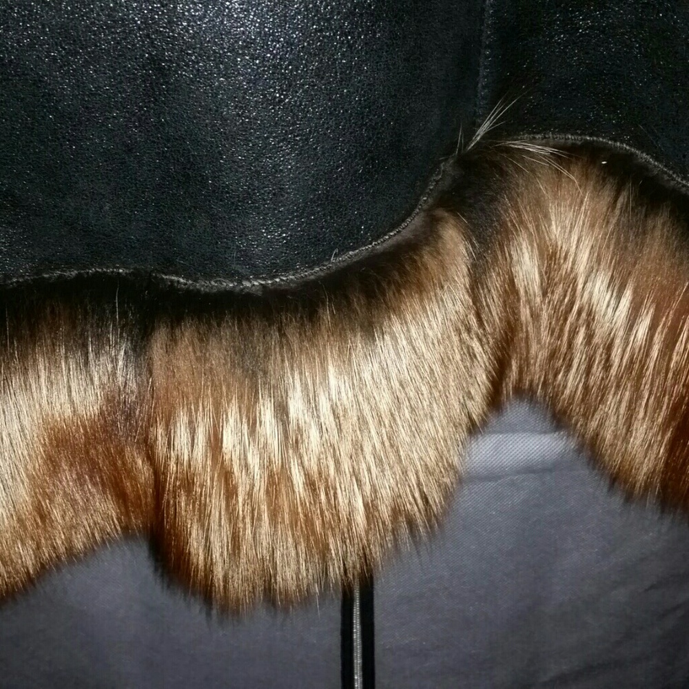 😍🥰 METALLIC MERINO LEATHER SHEARLING FOX FUR COAT - Picture 7 of 8